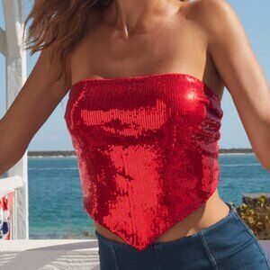 Red Sequin Strapless Halter Top NWT